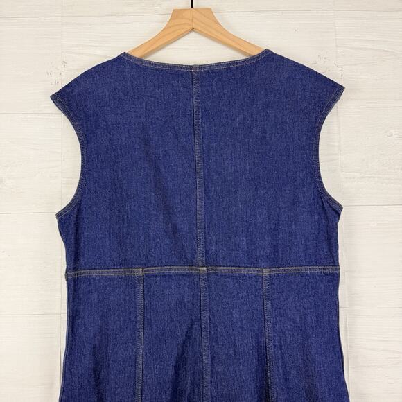 Madewell Y2K Denim Midi Dress Size 14 Benton Wash Blue Square Neck Button Front - Picture 7 of 13